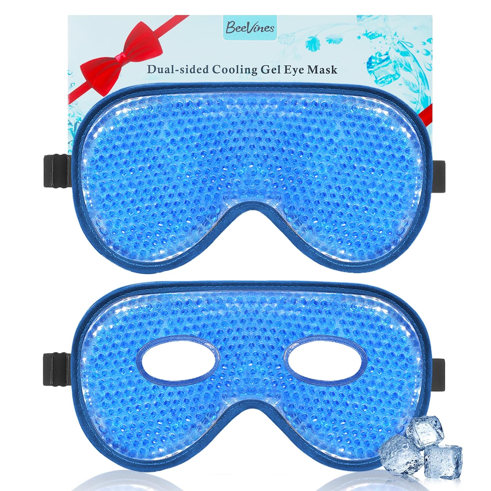 BeeVines Cooling Eye Mask, 2 Pack XL Jumbo Size Freezer Gel Eye Masks for Puffy Eyes Face, Ice Eye Mask, Cold & Warm Compress, Frozen Ice Pack for Post Eye Surgery & Allergies(Navy Blue)