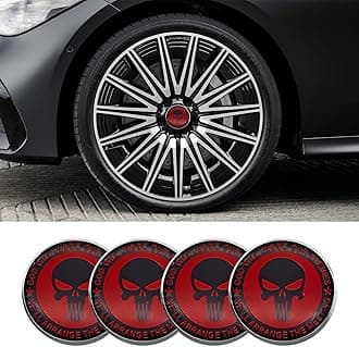 4PCS Car Wheel Center Hub Cover, Center Caps for Rims, Waterproof & Rustproof Automotive Accessories Decals, Universal Car Accessories Hub Caps Compatible with Cars (Red/Balck Skull)