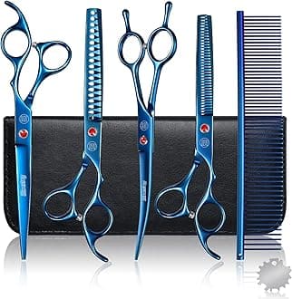 Moontay Professional Dog Grooming Scissors Set, 7 Inch/8 Inch Pet Grooming Scissors Chunkers Shears for Dog, Curved Dog Grooming Scissors, Thinning Shears for Dog with Grooming Comb