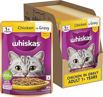 Whiskas Adult (1+ Years) Wet Cat Food, Chicken in Gravy, 80 g (Pack of 14), Hydrating Food Made With Real Chicken, 100% Complete & Balanced Nutrition for Adult Cats