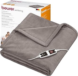 Beurer HD150 XXL Electric Blanket with 6 Temperature Settings, Soft Heated Throw for Cosy Sofa Nights, Automatic Switch-Off & Safety System, Machine-Washable, Taupe, 200 x 150 cm