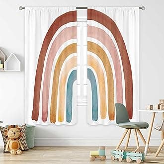 Cinbloo Kids Boho Rainbow Curtains for Baby Girls Boys Bedroom Decor 42Wx63H Inch Rod Pocket Cute Cartoon Colorful Vintage Nursery Children Playroom Classroom Living Room Window Drapes Fabric 2 Panels