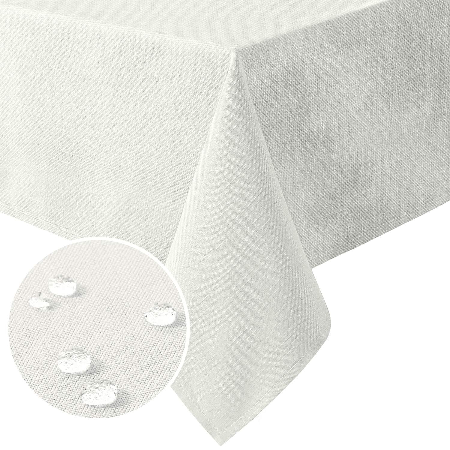H.VERSAILTEXLinen Textured Table Cloths Rectangle 60 x 120 Inch Premium Solid Tablecloth Spill-Proof Waterproof Table Cover for Dining Buffet Feature Extra Soft and Thick Fabric Wrinkle Free, Ivory