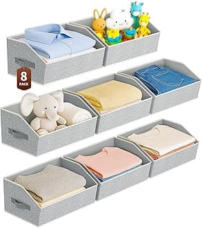 Large Closet Organizers and Storage Bins - 8 Pack Trapezoid Storage Baskets for Shelves, Foldable Fabric Baskets with Handles Ideal for Closet, Basket, Wardrobe and Shelf Storage, Light Grey
