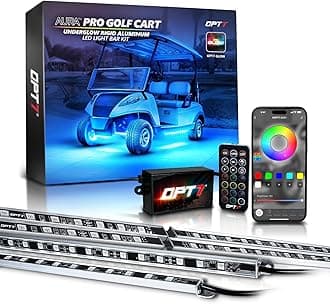 OPT7 12V Aura Pro Underglow Lights Kit for Golf Cart with APP & Remote Control, Waterproof Rigid Aluminum Light Bar, RGB Multicolor Music Sync LED Lighting Kit for EZGO Yamaha Club Car