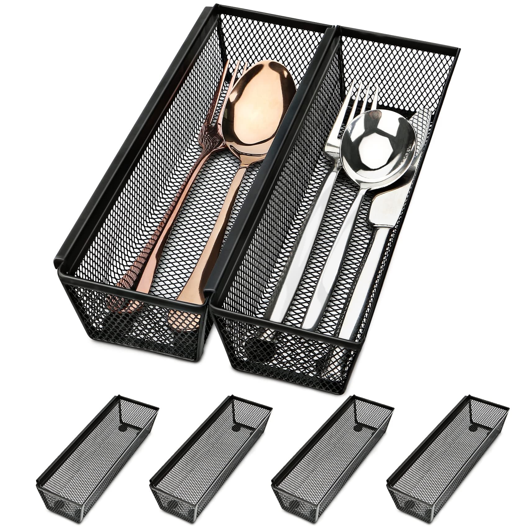 Silverware Drawer Organizer, Silverware Organizer for Drawer, 6 Pack Utensil Organizer for Kitchen Drawers, Kitchen Drawer Organizer for Large Utensils with Interlocking Arm (9.6 * 3 * 2 inch)