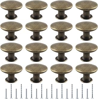 16Pcs Antique Bronze Kitchen Cabinet Knobs Handle Pulls, 30mm Vintage Round Drawer Knob Pulls for Dresser, Cupboard, Bathroom