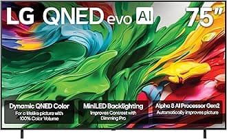 75-Inch Class QNED evo AI QNED85A Series Mini LED 4K Smart TV w/AI Picture, AI Sound, HDR10, AI Super Upscaling 4K, Filmmaker Mode, Wow Orchestra, Alexa Built-in (75QNED85AUA, 2025)