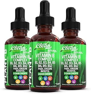 Vitamin B Complex Liquid Drops | Thiamine B1, B6, B2, B3, B4, B5, B7 B9, B12, Niacinamide, Paba, Choline Inositol Taurine Probiotics Beet Root Spirulina - Plant-B Vitamin Supplements by Clean Nutra