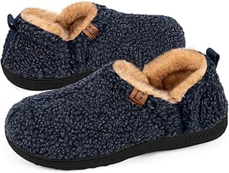 LongBay Men's Slippers Warm Bedroom House Shoes Slip-On Memory Foam Winter House Slippers for Indoor Outdoor