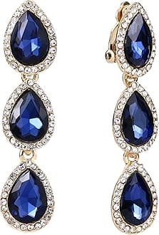EleQueen Women's Austrian Crystal Teardrop Pear Shape 2.4 Inch Long Clip-on Dangle Earrings