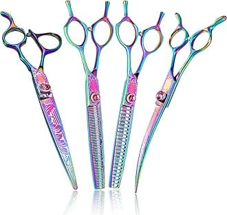 Dog Grooming Scissors - Pet Cutting Thinning Chunker Shears Set for Grooming Trimming Texturizing Dog Cat Rainbow