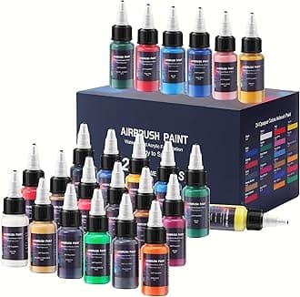 Airbrush Paint 24 Colors, Ready to Spray Airbrush Paint Set, Water-Based Acrylic Air Brush Paints for Metal, Plastic Models, Canvas, Wood, 0.67 Fl Oz/20ml