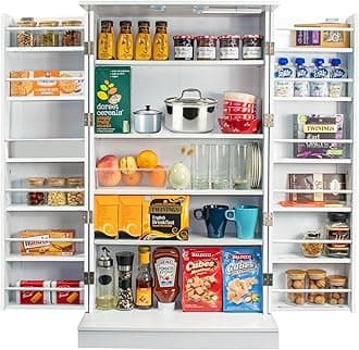 Pantry Cupboard 103cm Kitchen Cabinet with Countertop & Adjustable Shelves with Guardrail, Free Standing Storage Units as Multifunctional Space-saving Organizer for Kitchen Dining Living Room