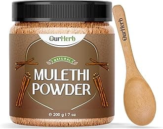 Organic Mulethi Powder| Liquorice | Yashimadhu | Glycyrrhiza glabra | For Skin, Hair with Natural Pigmentation Face Pack | with Wooden Spoon - 200g | 7 Oz