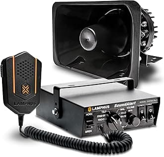 SoundAlert 100W Emergency Police Siren Kit [120-130dB Bullhorn Speaker] [2 x 16A Switch Control] [Hands-Free Air Horn] [PTT Mic] [Radio Rebroadcast] Warning Emergency PA System for Truck Car