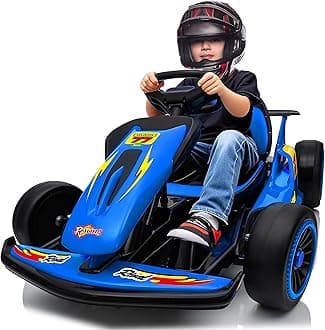 24V Electric go Kart, Drift Kart with 400W Motor, Crazy Go Karts for Kids 6-12, Fast Electric Go-Kart with 4 Speed Mode, EVA Tires, Up to 8.1 MPH, Music, Wireless, High/Low Speed, Blue