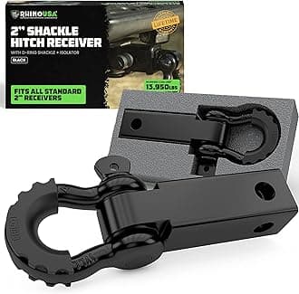 RHINO USA Shackle Hitch Receiver, Best Towing Accessories for Trucks & Jeeps, Connect Your Rhino Tow Strap for Vehicle Recovery to This 31,418 lbs Capacity Reciever, Mounts to 2” Receivers!