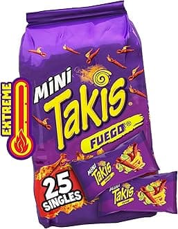Takis Mini Fuego Rolled Tortilla Chips, Hot Chili Pepper & Lime, 35 grams Pack of 25