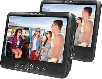 10.1" Dual Screen Portable DVD Player for Car 2 Screens with Headrest Mount, Car/AC Adapter Two DVD Players Car DVD Player Car TVS for Back Seat – Black