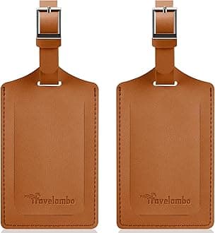 Travelambo Luggage Tags for Suitcases Faux Leather Privacy Protection 2 Pack Bag Tags Travel Accessories Essential, Yellowish Brown