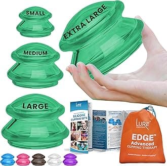 Lure Essentials Cupping Therapy Massage Sets - Silicone Vacuum Suction Cupping Cups For Muscle And Joint Pain Cellulite & More (Emerald Green, 4)