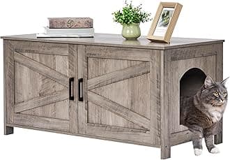 Homhedy 39.4" L Cat Litter Box Enclosure, Pet House with Barn Door, Wooden Cat Washroom Furniture, Fit Most of Litter Box, Greige