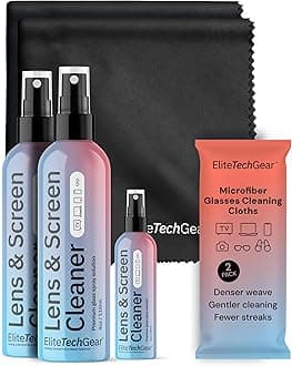 Optical, Screen & Lens Care Kit - 3pc Spray (2x4oz+1oz) with 2 Microfiber Cloths - Alcohol-Free Eyewear Solution - 5pc Glasses Cleaner