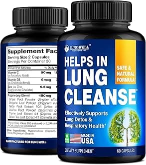 Quit Smoking Aid for Lung Cleanse & Support - Lung Detox for Smokers - Herbs for Respiratory Health: Licorice, Ginger & Nettle Root, Thyme - Clear Lungs Supplement with Vitamins C, D3-60 Capsules