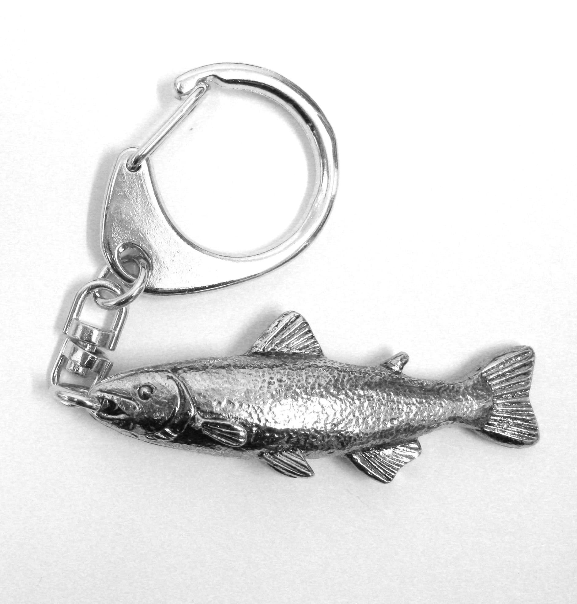 Salmon Angler Silver Keyring