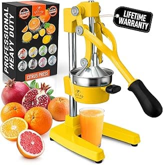 Zulay Kitchen Cast Iron Juicer - Easy-to-Clean Heavy-Duty Manual Juicer, Professional Citrus Juicer - Stainless Steel Lemon Squeezer - Manual Citrus Press & Orange Squeezer - Orange Juicer (Yellow)