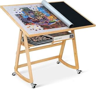 LAVIEVERT 1500 Piece Tilting Puzzle Table with Legs & Cover Mat, Adjustable Jigsaw Puzzle Board Easel with Storage, Portable Wooden Table with 4 Wheels for Adults, Great Assistant for Mom & Elderly