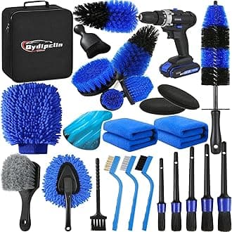 24Pcs Car Detailing Kit, Car Detailing Brush Set, Car Wash Cleaning Kit, Car Detailing Brushes, Professional Car Care Kit for Interior Exterior Wheels, Blue