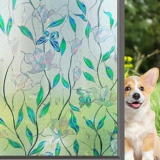 Mikomer 3D Privacy Window Film Etched Glass Door Film Magnolia Flower Stained Glass Window Cling Tints Static Cling Anti UV Sunshine Blocking for Home and Office Decorative,23.6x35.4 inches