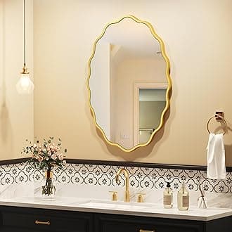 Gold Oval Wavy Mirror 20×28inch, Irregularly Shaped, Unique Vanity Mirror, Wall Mirror for Bathroom, Living Room, Bedroom, Entryway