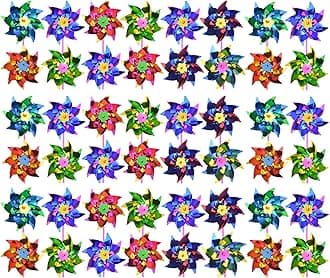 50pcs Plastic Rainbow Pinwheel,Windmill Party Pinwheels DIY Pinwheels Set for Toy Garden Lawn Party Decor (50)