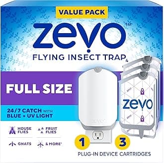Flying Insect Trap & 3 Refill Cartridges - Plug in Fly Trap & Indoor Bug Catcher for Gnats, House & Fruit Flies - Blue & UV Light Technology, Mess-Free Alternative to Bug Zapper