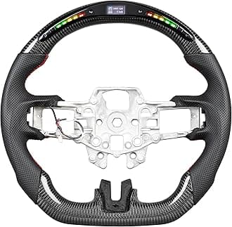 Carbon Fiber Smart Steering Wheel for 18-23 Mustang EcoBoost/GT for Shelby GT350/GT350R with NAPPA Leather, Ergonomic Design, D - shaped Flat Bottom, HD LED Display and Speed - Changing Light Strips