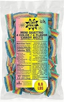 Sour Power SNAX Quattro Rainbow Candy Mini-Belts, 6.6 lb Bulk Bag (Pack of 3), Vegan Four Flavor Sour Candy Since 1985, Soft Chewy Sweet Tart, Non-GMO Gelatin Free
