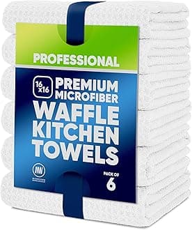 Kitchen Towels - Microfiber Waffle Weave Towels | Absorbent, No Lint, Thick, Reusable, Commercial, Soft, Hand, Tea, Glass, Bar, Sublimation Blank, Polyester Cloths (White, 16 x 16 (6 Pack))