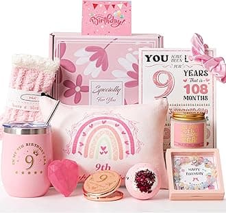 9th Birthday Gifts for Girls,Happy 9th Pamper Gift Basket Ideas for Daughter, Cute Unique Sweet 9 Year Old Birthday Hampers Presents for Her,Best Friend Niece,Granddaughter, Sister, Friend, Teens