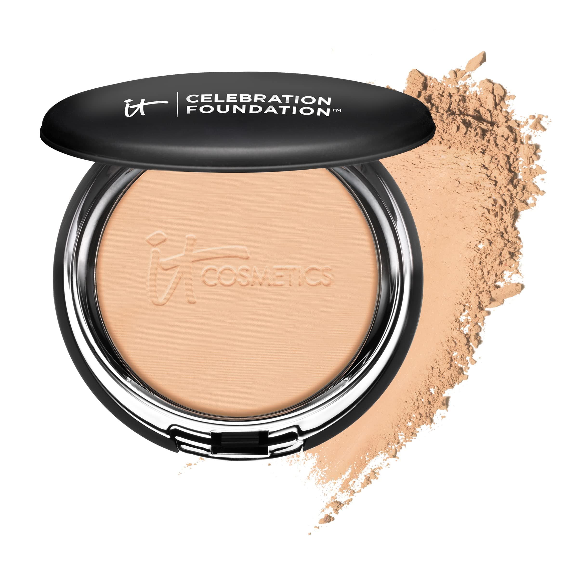 IT Cosmetics Celebration Foundation - Full Coverage Powder Foundation, Anti-Aging Face Makeup, Blurs Pores & Fine Lines, Crease-Proof Airbrush Finish, Anti-aging Collagen, Silk & Peptides - 0.3 oz
