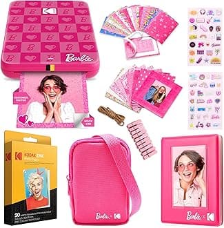 x Barbie Step Slim Wireless Instant Portable Photo Mobile Printer Gift Bundle (Iconic Style)+ Barbie Camera Case, Photo Album, Sticker & Hanging Frames, 50 Stickers + Zink Paper (20 Sheets)