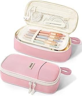 Cute Pencil Case, Aesthetic Pen Pouch, Colored Large Pencil Bag with Zipper, Kawaii Stationery Storage and Organizer, School Supplies for Teen and Adult Girls, Pink