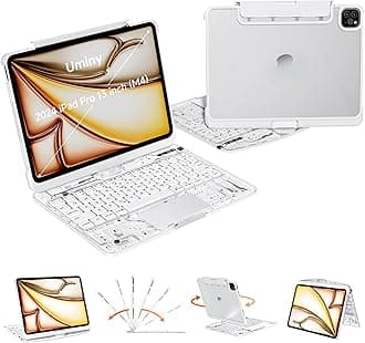 Transparent Keyboard Case for iPad Pro 13 Inch (M5 2025/M4 2024) with Multi-Touch Trackpad, 360° Rotating Stand, 7-Color 3-Level Backlit, Wireless Bluetooth, Pencil Holder, White