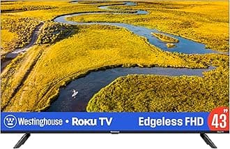 WestinghouseEdgeless Roku TV - 43 Inch Smart Television, 1080P LED FHD w/Wi-Fi & Mobile App Connectivity, Flat Screen Compatible w/Apple Home Kit, Alexa, & Google Assistant
