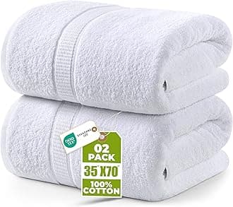 Utopia Towels Luxurious Jumbo Bath Sheet 2 Piece, 600 GSM, 35 by 70 Inches, 100% Ring Spun Cotton, Highly Absorbent and Quick Dry Extra Large Bath Towel, Super Soft Towel, White