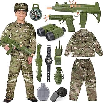Tacobear Soldier Military Costume for Kids Boys Ages 3-9 Halloween Dress Up Role Play Set with Toy Accessories