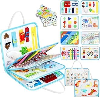 Esjay Toddler Busy Board Montessori Toys for Boys Girls, Sensory Book Educational Activities for Learning Fine Motor Skills, Birthday Gifts for Toddlers, Travel Toys for Airplane Car, White Dinosaur
