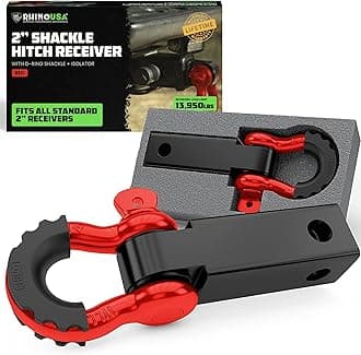 Rhino USA Shackle Hitch Receiver (Fits 2" Receivers) Best Towing Accessories for Trucks, Jeep, Toyota & More - Connect Your Rhino Tow Strap for Vehicle Recovery, Mounts to 2" Receiver Hitches (Red)